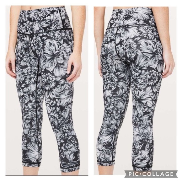 Lululemon Wunder Under Crop (High-Rise) 21" Night Garden Ice Grey Black Size 6 - Picture 1 of 6